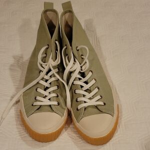J. Crew Green High-Top Sneakers with White and Tan Accents